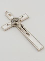 Crucifix Croix de Saint Benoit - Métal Blanc