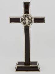 Croix de Saint Benoit sur Socle - 20cm - Métal Marron