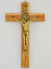 Crucifix Croix de Saint Benoit en Bois d'Olivier - 25cm