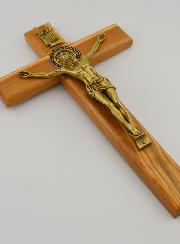 Crucifix Croix de Saint Benoit en Bois d'Olivier - 25cm