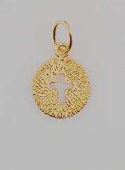 Médaille Croix Lumineuse en Plaqué Or Poli 18 Carats - 13mm