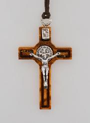 Pendentif Croix de Saint Benoit en Bois d'Olivier - 4,5cm