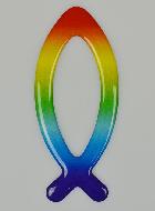 Autocollant Voiture Poisson Chrétien Ichtus Arc en Ciel - 8 cm