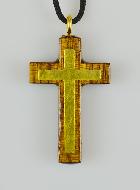 Pendentif Croix en Bois Vernis et Or - 3.8 cm